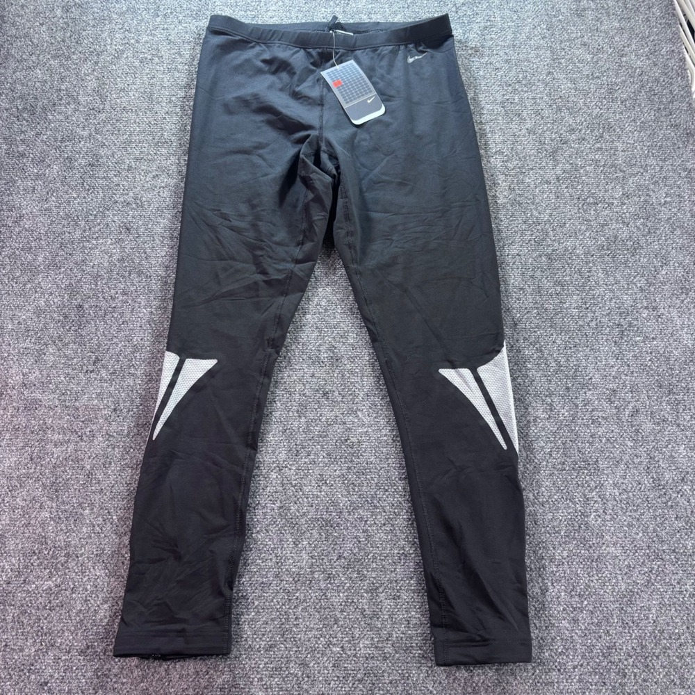 Nike Dri-FIT Running Tights Womens XL Black Silver Ankle Zip 211264-010 NWT